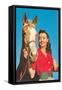 Smiling Cowgirl with Horse-null-Framed Stretched Canvas