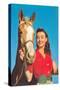 Smiling Cowgirl with Horse-null-Stretched Canvas