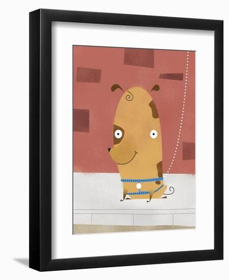 Smiling dog on a leash-Harry Briggs-Framed Giclee Print