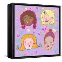 Smiling Girls - Cute Stylish Modern Set. This Illustration in Vector - in My Portfolio.-smilewithjul-Framed Stretched Canvas