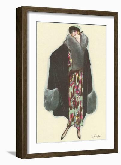 Smiling Lady with Fur-Trimmed Coat-null-Framed Art Print