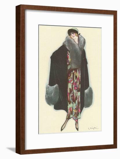 Smiling Lady with Fur-Trimmed Coat-null-Framed Art Print