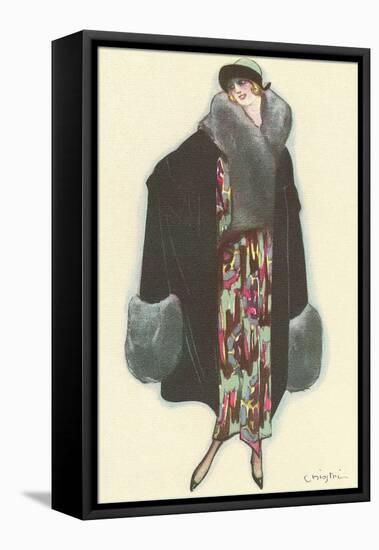 Smiling Lady with Fur-Trimmed Coat-null-Framed Stretched Canvas