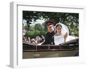 Smiling Newlyweds Prince Harry and Meghan and Wave-Associated Newspapers-Framed Photo