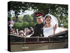 Smiling Newlyweds Prince Harry and Meghan and Wave-Associated Newspapers-Stretched Canvas