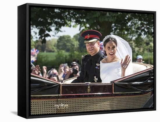 Smiling Newlyweds Prince Harry and Meghan and Wave-Associated Newspapers-Framed Stretched Canvas