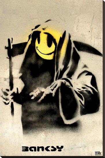 Smiling Reaper Banksy-null-Stretched Canvas