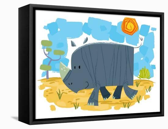 Smiling rhinoceros-Harry Briggs-Framed Stretched Canvas