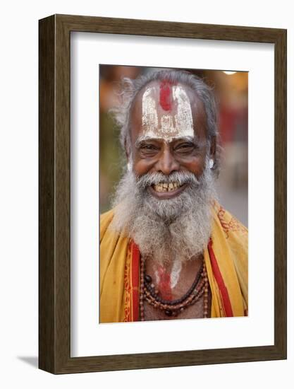 Smiling sadhu with Vishnu mark on his forehead, Rishikesh, Uttarakhand, India-Godong-Framed Photographic Print