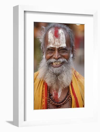 Smiling sadhu with Vishnu mark on his forehead, Rishikesh, Uttarakhand, India-Godong-Framed Photographic Print