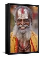Smiling sadhu with Vishnu mark on his forehead, Rishikesh, Uttarakhand, India-Godong-Framed Stretched Canvas