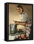 Smiling Woman Preparing a Wholesome Feast-null-Framed Stretched Canvas