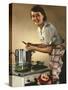 Smiling Woman Preparing a Wholesome Feast-null-Stretched Canvas