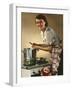 Smiling Woman Preparing a Wholesome Feast-null-Framed Photographic Print