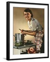 Smiling Woman Preparing a Wholesome Feast-null-Framed Photographic Print