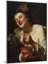 Smiling Young Man Squeezing Grapes, 1622 (Oil on Canvas)-Gerrit van Honthorst-Mounted Giclee Print