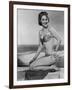 Smiling Young Woman Perches on a Stone Wall in a Striped Bikini-Charles Woof-Framed Photographic Print