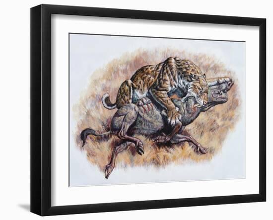 Smilodon (Dirk Sabertooth) Killing a Platygonus-null-Framed Art Print