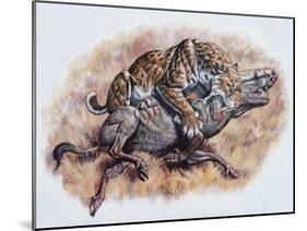 Smilodon (Dirk Sabertooth) Killing a Platygonus-null-Mounted Art Print