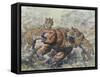 Smilodon Dirk-Toothed Cats Attacking a Glossotherium-null-Framed Stretched Canvas