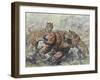 Smilodon Dirk-Toothed Cats Attacking a Glossotherium-null-Framed Art Print