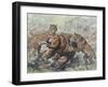 Smilodon Dirk-Toothed Cats Attacking a Glossotherium-null-Framed Art Print