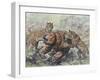 Smilodon Dirk-Toothed Cats Attacking a Glossotherium-null-Framed Art Print