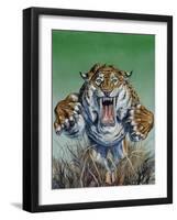 Smilodon Springing Forward at Viewer, Pleistocene Epoch-null-Framed Art Print