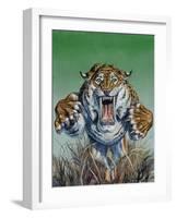 Smilodon Springing Forward at Viewer, Pleistocene Epoch-null-Framed Art Print