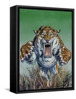 Smilodon Springing Forward at Viewer, Pleistocene Epoch-null-Framed Stretched Canvas