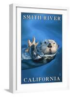 Smith River, California - Sea Otter with Starfish-Lantern Press-Framed Art Print