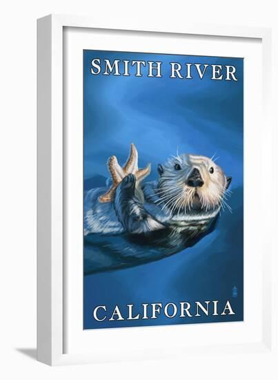 Smith River, California - Sea Otter with Starfish-Lantern Press-Framed Art Print