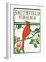 Smithfield, Virginia - Cardinal Perched on a Holly Branch-Lantern Press-Framed Art Print