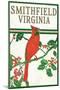 Smithfield, Virginia - Cardinal Perched on a Holly Branch-Lantern Press-Mounted Art Print