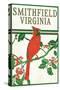 Smithfield, Virginia - Cardinal Perched on a Holly Branch-Lantern Press-Stretched Canvas