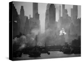 Smoggy Waterfront Skyline of New York City as Seen from the Shores of New Jersey-Andreas Feininger-Stretched Canvas