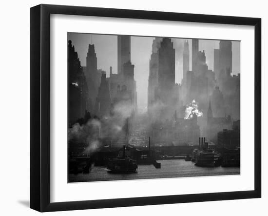 Smoggy Waterfront Skyline of New York City as Seen from the Shores of New Jersey-Andreas Feininger-Framed Premium Photographic Print