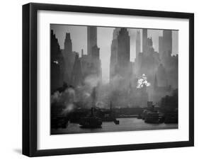 Smoggy Waterfront Skyline of New York City as Seen from the Shores of New Jersey-Andreas Feininger-Framed Premium Photographic Print