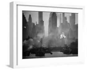 Smoggy Waterfront Skyline of New York City as Seen from the Shores of New Jersey-Andreas Feininger-Framed Photographic Print