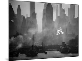 Smoggy Waterfront Skyline of New York City as Seen from the Shores of New Jersey-Andreas Feininger-Mounted Photographic Print