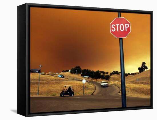Smoke from a Wildfire Billows Over a Hillside-null-Framed Stretched Canvas