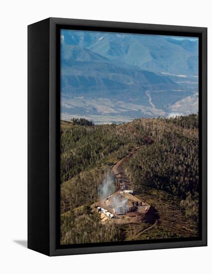 Smoke Rises from a Drilling Rig on the Roan Plateau-Peter M. Fredin-Framed Stretched Canvas