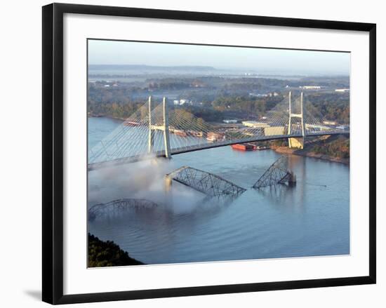 Smoke Rises from the Surface of the Mississippi River, Missouri-null-Framed Photographic Print