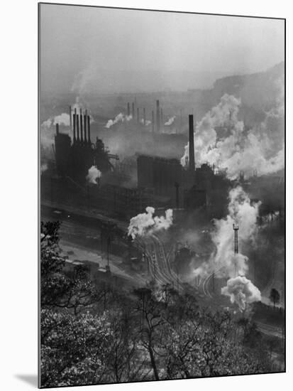 Smoke Stacks Releasing Thick Clouds of Smoke into the Air-null-Mounted Photographic Print