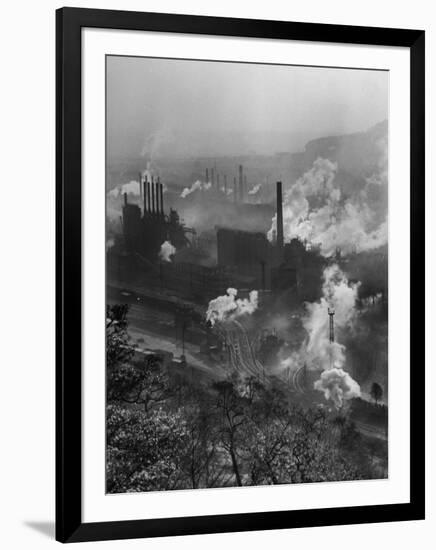 Smoke Stacks Releasing Thick Clouds of Smoke into the Air-null-Framed Photographic Print