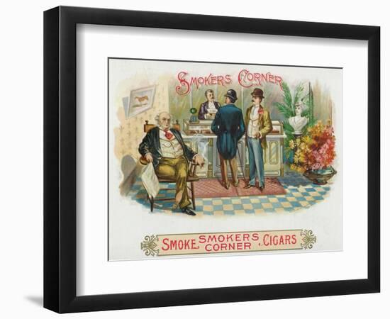 Smokers Corner Brand Cigar Box Label-Lantern Press-Framed Art Print