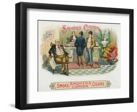 Smokers Corner Brand Cigar Box Label-Lantern Press-Framed Art Print