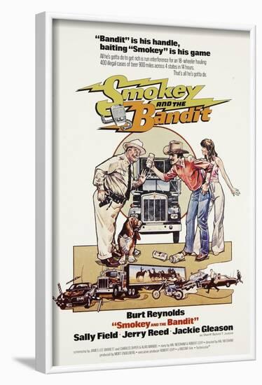 Smokey and the Bandit, from Left: Jackie Gleason, Burt Reynolds, Sally Field, 1977-null-Framed Art Print