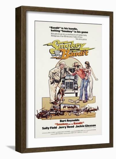 Smokey and the Bandit, from Left: Jackie Gleason, Burt Reynolds, Sally Field, 1977-null-Framed Art Print