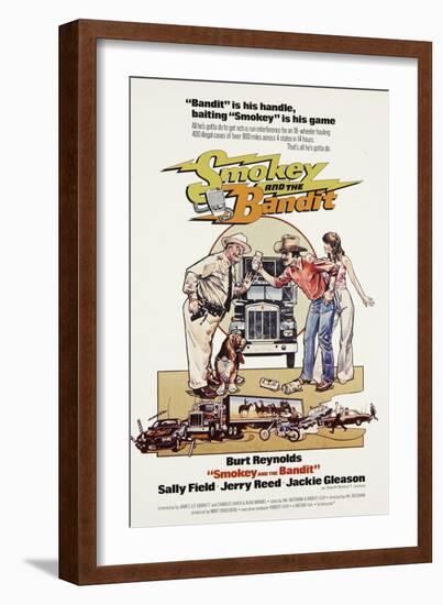 Smokey and the Bandit, from Left: Jackie Gleason, Burt Reynolds, Sally Field, 1977-null-Framed Art Print